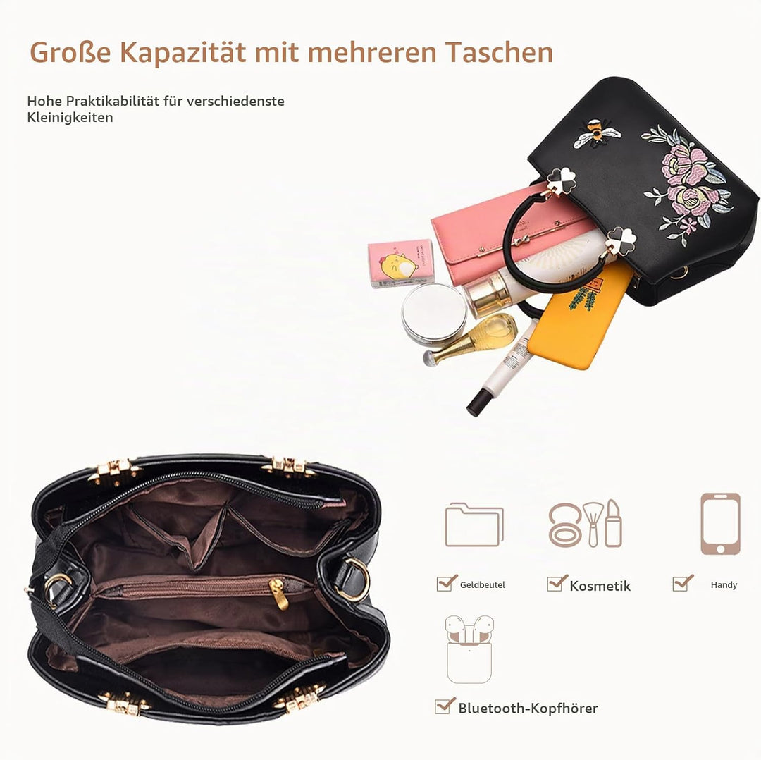 NICOLE&amp;DORIS Handtaschen Damen Mode Schultertasche Geldbörse Retro Umhängetasche Frau Tote Stickerei