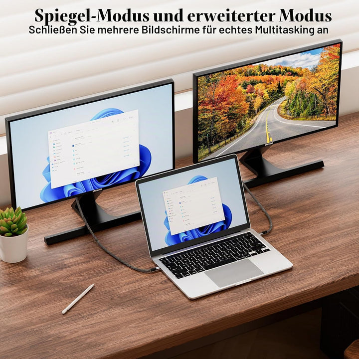 USB C auf HDMI Kabel 10 M,Typ-C auf HDMI 4K UHD(Thunderbolt 4/3 kompatibel),mit 90-Grad und 270-Grad