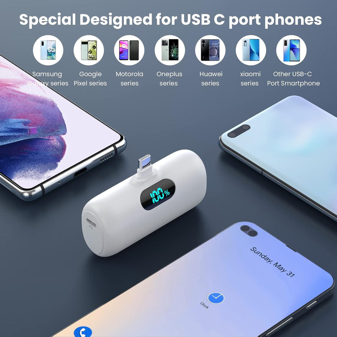 Feob Power Bank USB C 5000mAh, 15W PD 3.0A Schnelles Aufladen Powerbank Schlank LCD Display Extrener