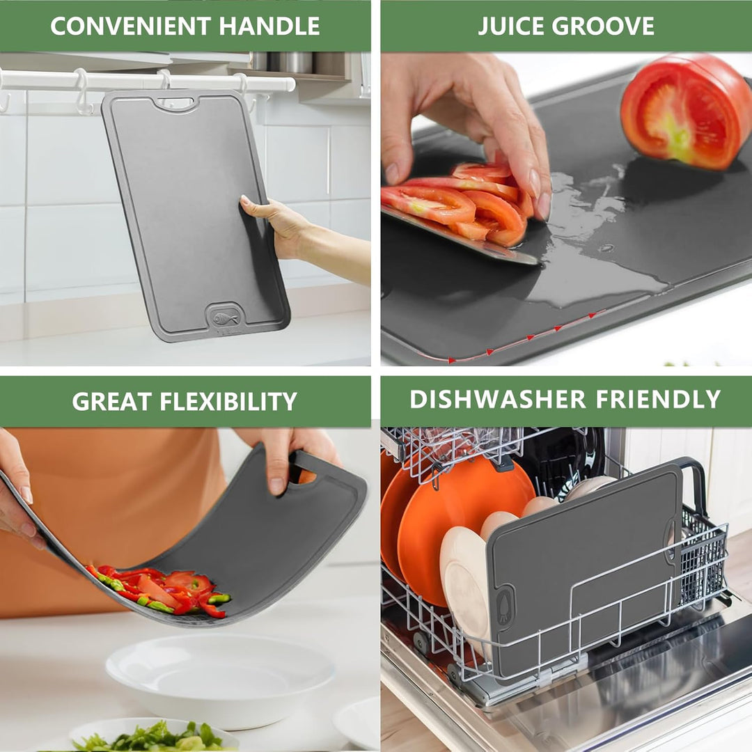 Gintan 2 Pack Flexibles TPU Schneidebrett, BPA-frei, mit Messer- und Saftrille, kratzfeste flexible