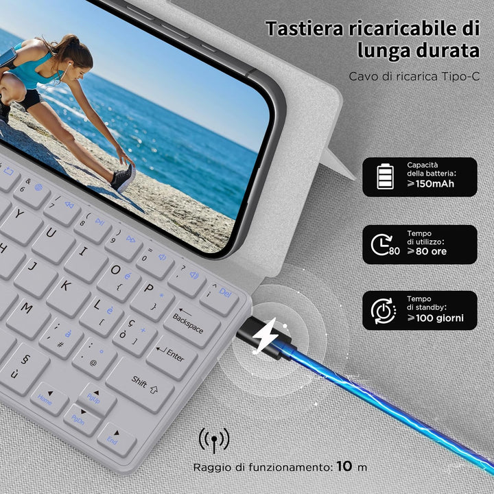 CACOE Bluetooth Tastatur mit Ständer, Mini Tastatur für Handy, Ultraflache Tragbare, Faltbare, Dual-