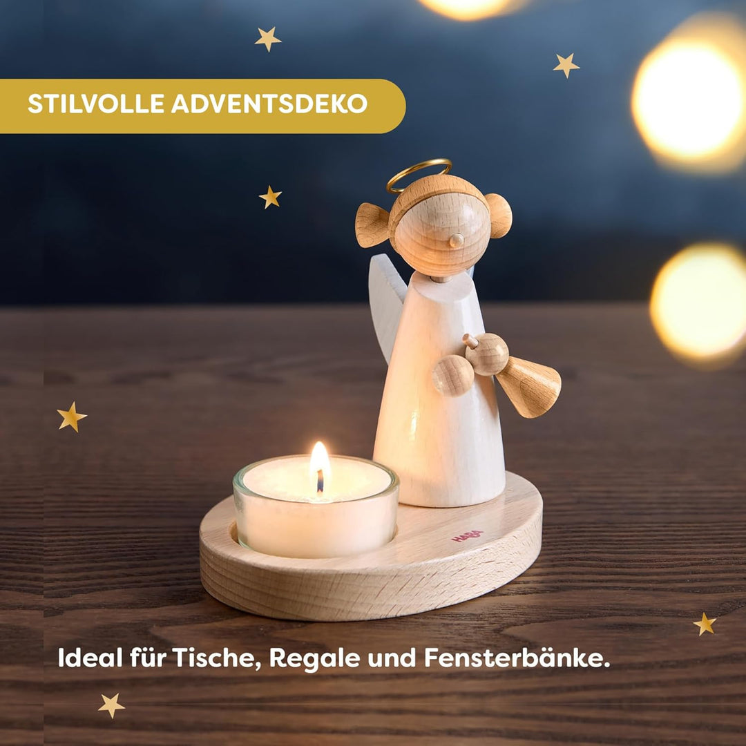 HABA Engel mit Teelicht – Weihnachtliche Holz-Dekoration aus Buchenholz – Stilvoller Schutzengel für