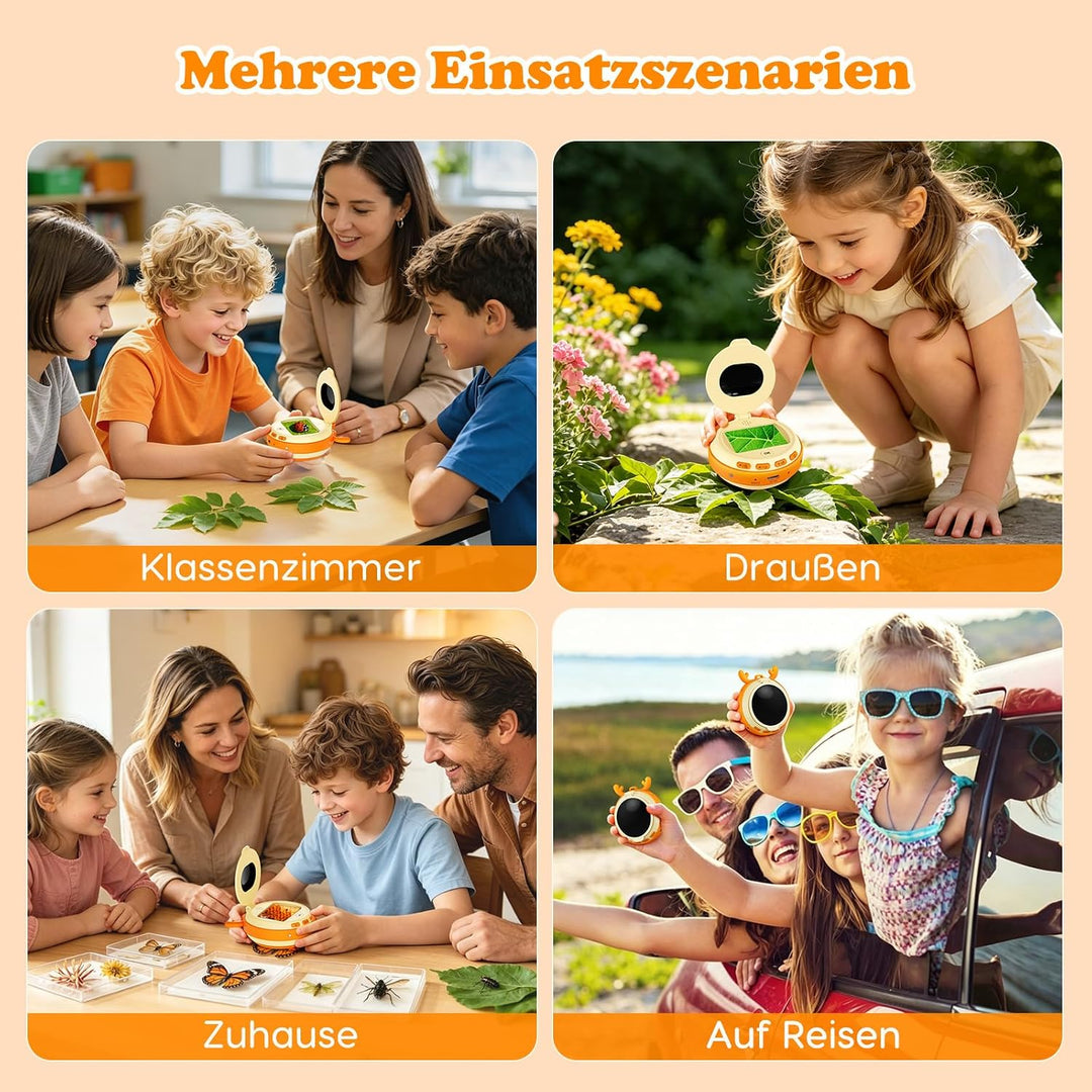 2-in-1 Mikroskop für Kinder mit Kamera und 2 Zoll IPS Bildschirm, Digitales Tragbares Mikroskop, Han