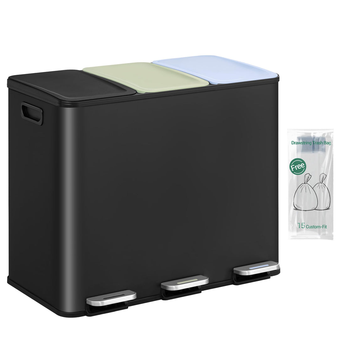 Hzuaneri Mülleimer Küche, 3 x 18 L, Mülltrennsystem 3 Fächer, Mülleimer mit Farbigem Soft-Close-Deck