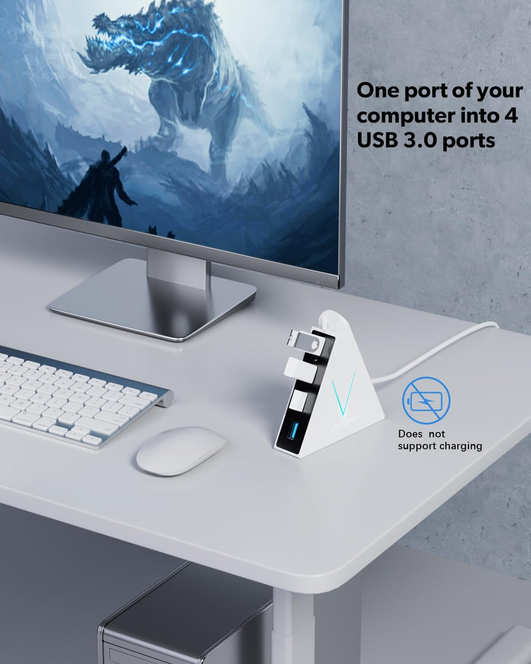 4-Port USB 3.0 Hub, FlyingVHUB USB Hub Tower mit 60 cm verlängertem Kabel, RGB-Beleuchtung (mit Scha