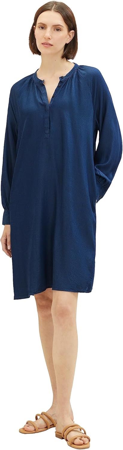 TOM TAILOR Damen Jeanskleid mit Taschen 38 10113-clean Mid Stone Blue Denim, 38 10113-clean Mid Ston