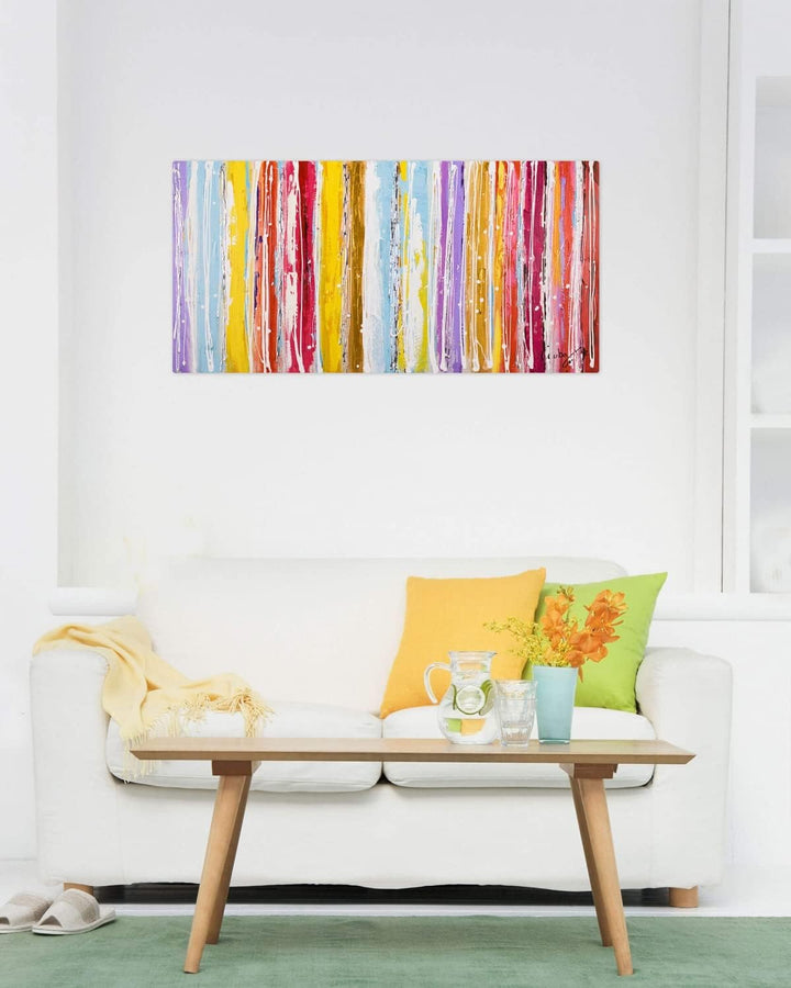 KunstLoft Leinwandbild | 100% HANDGEMALT | 120x60cm | Gemälde 'Line it ' | Abstrakt | Bunt | Wandbil