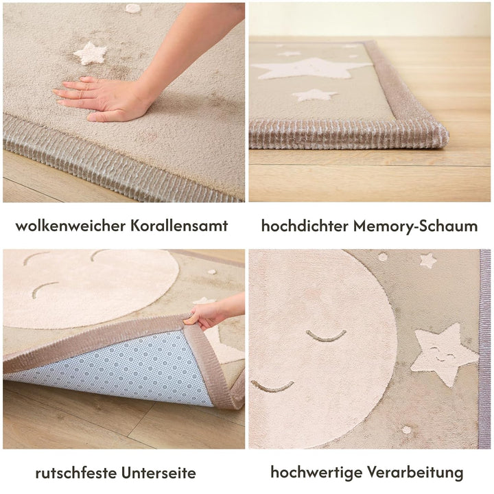 Wolkenweiche Spielmatte Baby 280x200x2,5cm, mond&amp;Sterne, Tatami Matte | Coral Velvet Hochdichter Sch