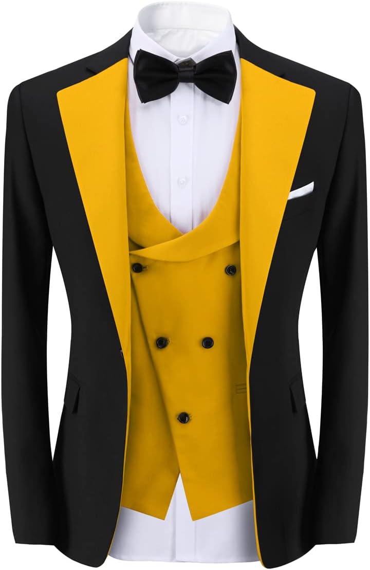 Sliktaa Herren 3 Teilig Anzüge Regular Fit Jacke Weste Hosenanzug für Business Sakko Hose Elastisch