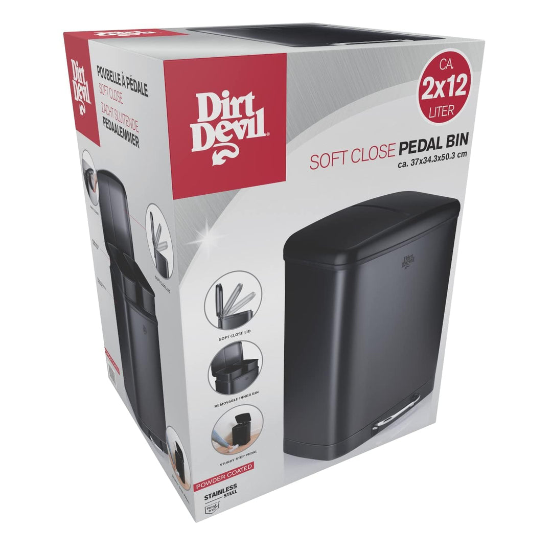 Dirt Devil Tretmülleimer 2 x 12L – Mülleimer 2 Fächer – Mülltrennsystem - Abfalleimer mit Soft Close