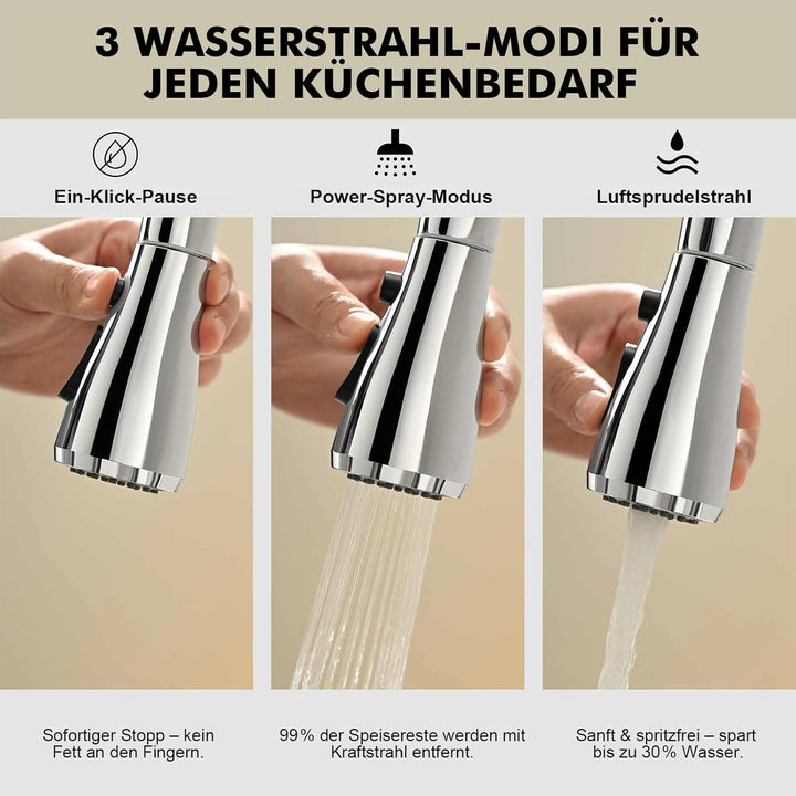 Ibergrif M22136 Wasserhahn Küche Ausziehbar Mischbatterie- Küchenarmatur Edelstahl 360° Schwenkbar,