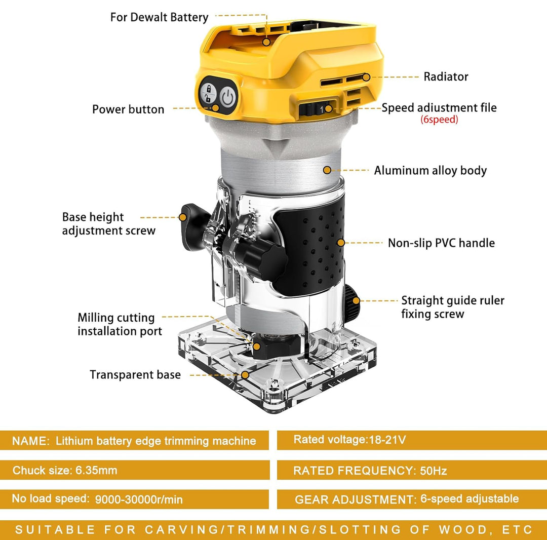 Akku Oberfräse kompatibel mit Dewalt 20V Akku, 800W Bürstenloser Kantenfräser tragbarer Handfräser f