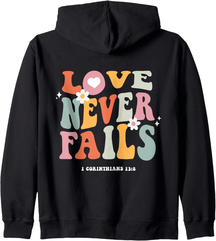Love Never Fails Retro Positivity Quote Preppy Back Print Kapuzenjacke