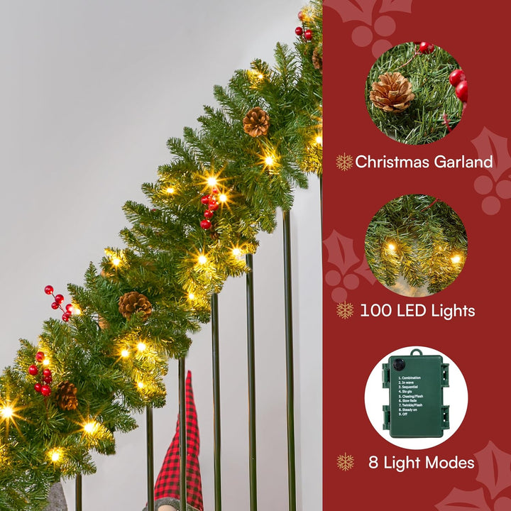 Joiedomi 2.7 Meter künstliche Weihnachtsgirlande, Tannengirlande mit 100 LED Licht, 27 Tannenzapfen,