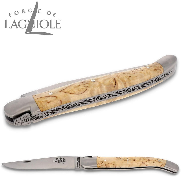 Forge de Laguiole Taschenmesser - 11 cm - Griffschalen Birkenholz - Klinge 9 cm und Backen matt - Ho