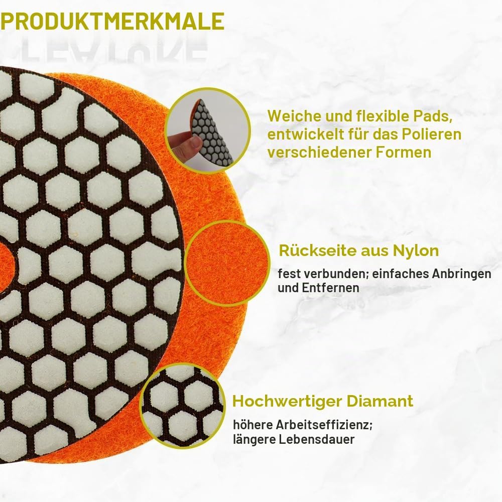 Trocken Diamant Polierpad 100mm 8 Stücke Körnung 1500 Polierscheiben für Granit Marmor Kunststein Qu