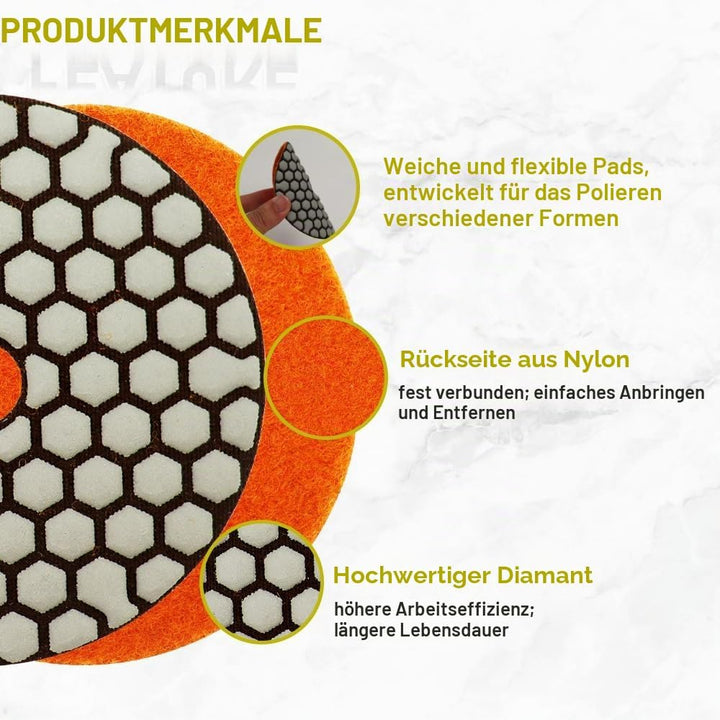 Trocken Diamant Polierpad 100mm 8 Stücke Körnung 1500 Polierscheiben für Granit Marmor Kunststein Qu
