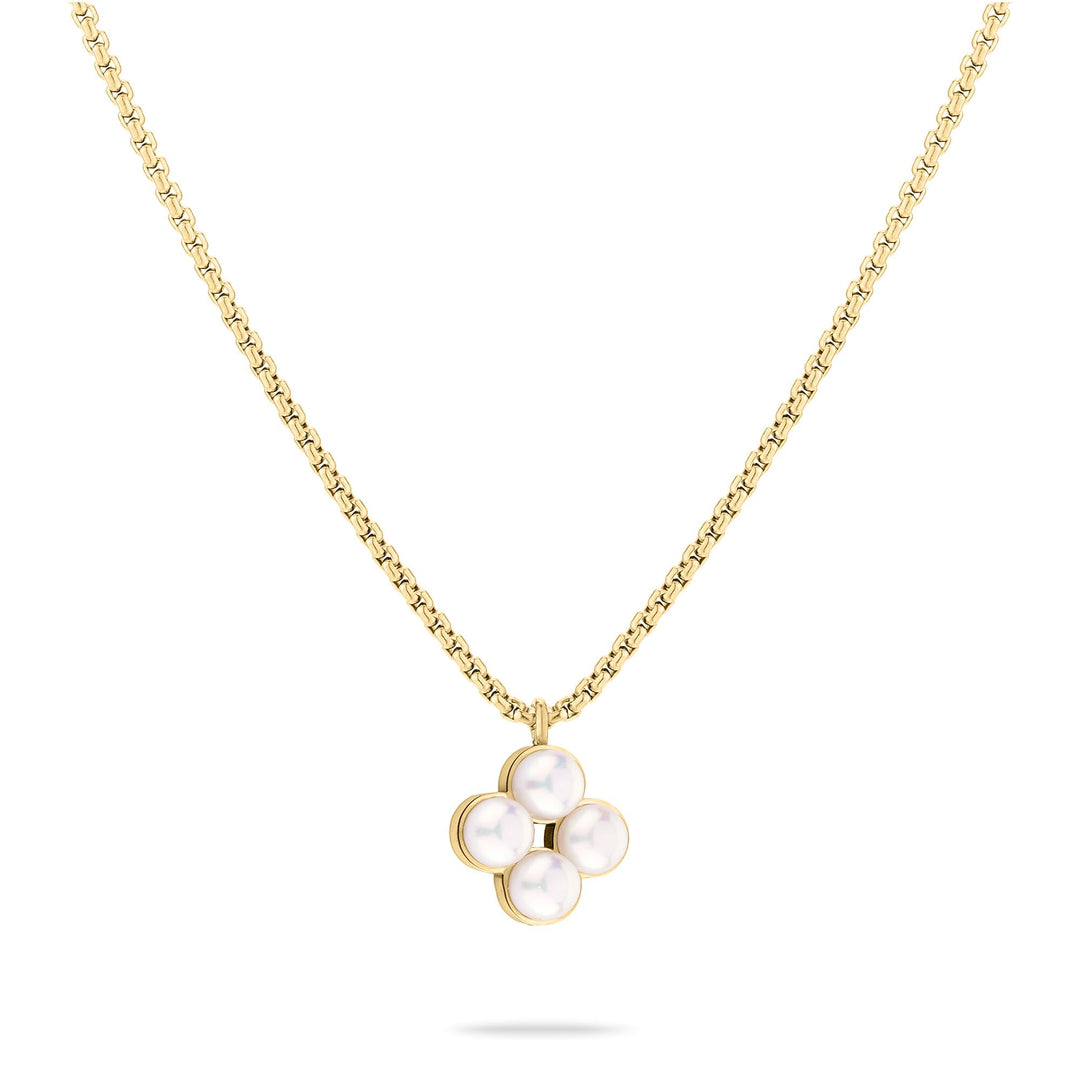 Tamaris Halskette für Damen, Halsschmuck mit Logo Anhänger, wasserfest aus Edelstahl Pearl Flower /