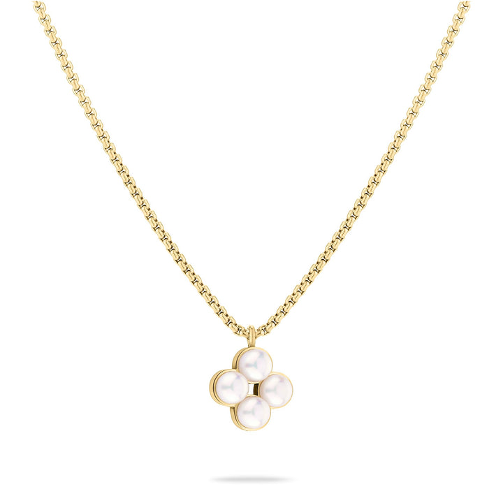 Tamaris Halskette für Damen, Halsschmuck mit Logo Anhänger, wasserfest aus Edelstahl Pearl Flower /