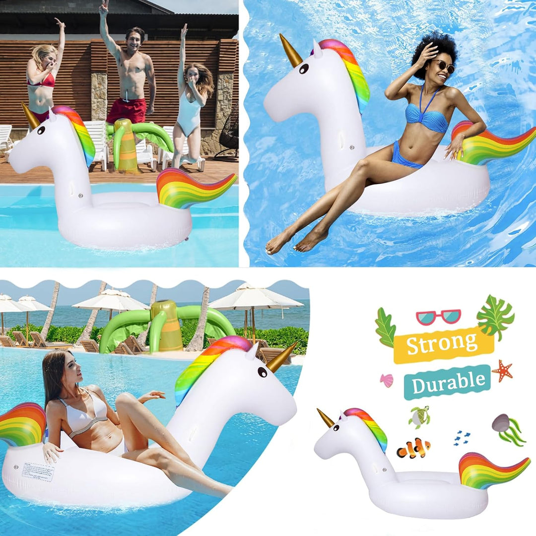 190x92cm Einhorn Schwimmring Erwachsene, Schwimmreifen Einhorn aufblasbare mit Glitzer, Schwimmtier