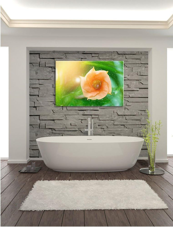 Pixxprint orange Blume im Sonnenlicht Kunst Buntstift Effekt, Format: 100x70 auf Leinwand, XXL riesi