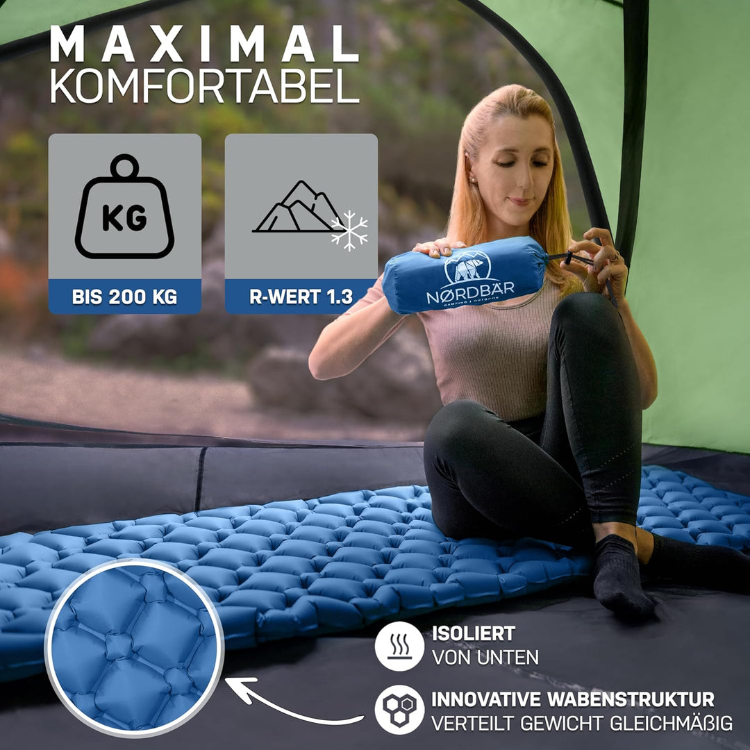 NORDBÄR® Camping Isomatte aufblasbar & Ultraleicht [mit oder ohne Kissen]| Iso Luftmatratze kleines