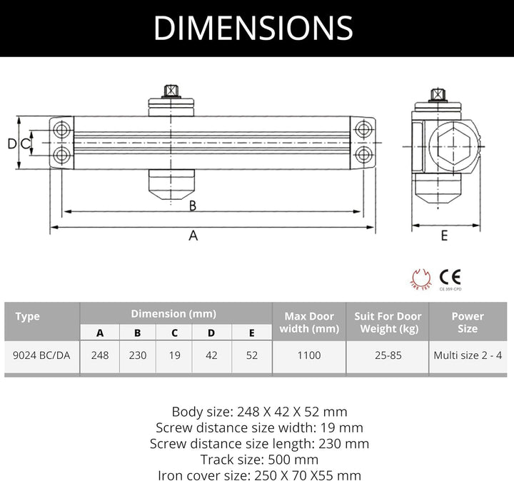 PALMAT Automatische einstellbare hydraulische Türschliesser mit Gleitschienenarm und Eisenabdeckung