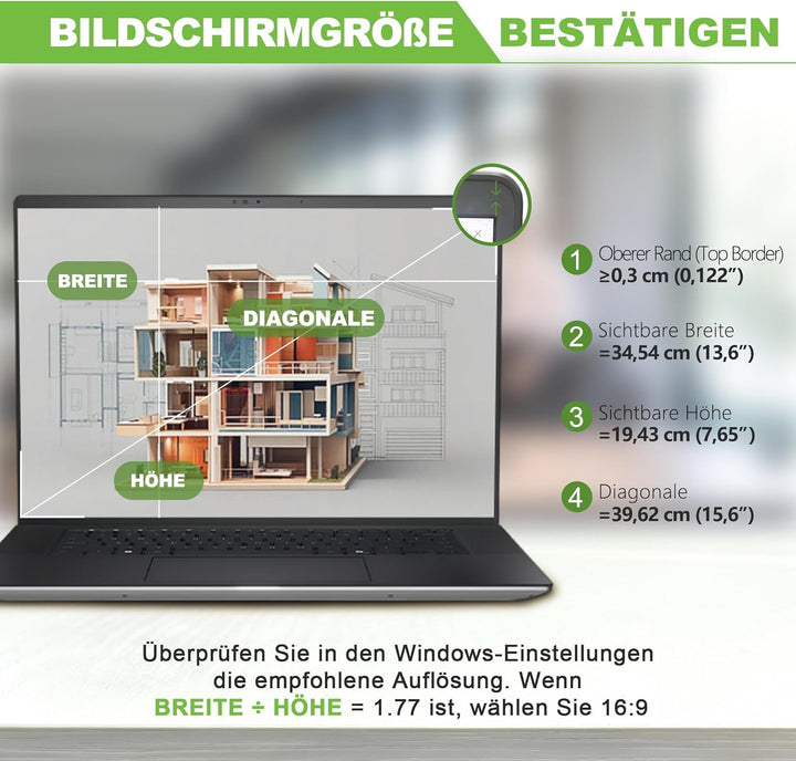 Magnetischer Laptop-Sichtschutz 15,6 Zoll für 16:9-Bildschirme, Abnehmbarer Anti-Glare-Privacy-Filte