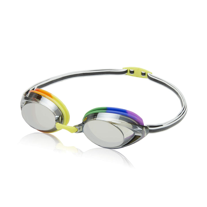 Speedo Vanquisher 2.0 Schwimmbrille, Panorama, blendfrei, beschlagfrei, mit UV-Schutz Regenbogen/Gra