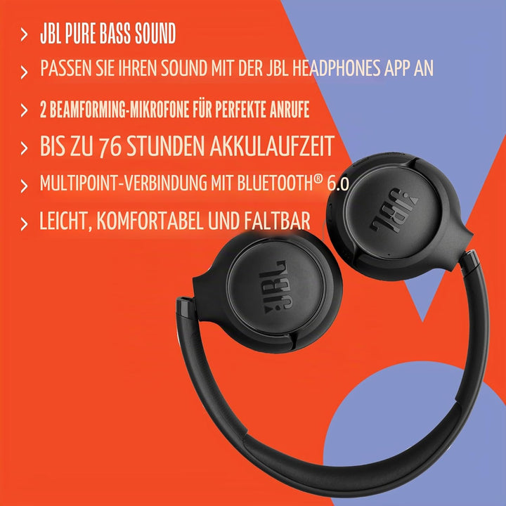 JBL Tune 530 BT Wireless On-Ear Kopfhörermit JBL Pure Bass Sound, Bis zu 76 Stunden Musikwiedergabe,