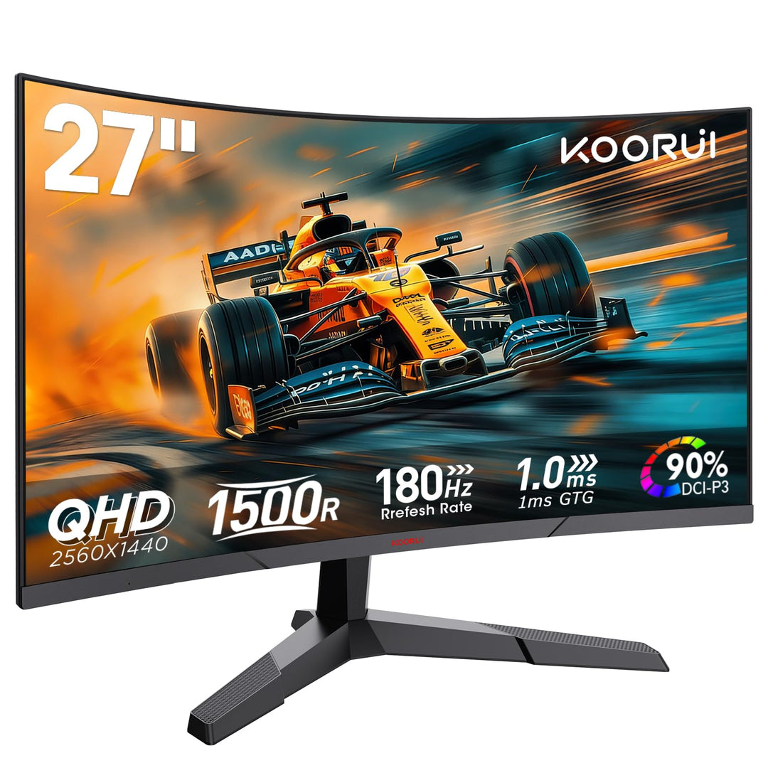 KOORUI Gaming Monitor 27 Zoll, 1800R Gebogene Oberfläche, 2560X1440 (QHD) Bildschirm, 144 Hz 1 ms, D