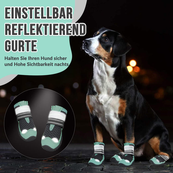 Eyein Hundeschuhe Pfotenschutz, 4 Stück atmungsaktiv Hundeschuhe mit Rutschfester Sohle und reflekti