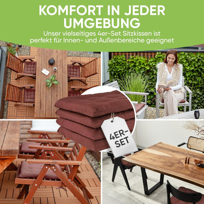 Gräfenstayn® 8er-Set Sitzkissen 40x40x3cm mit Haltebändern für Indoor und Outdoor mit Öko-Tex Siegel