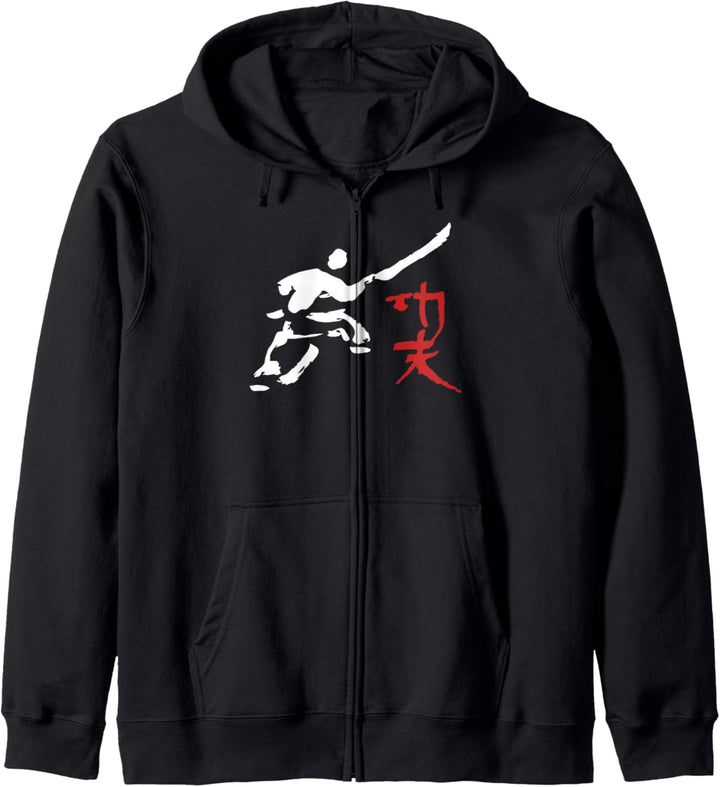 Shaolin Kämpfer mit chinesischer Hellebarde & Kungfu Schrift Kapuzenjacke