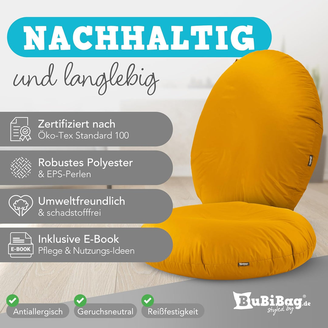 BuBiBag 2in1 Sitzsack L - XXL mit Füllung für Kinder &amp; Erwachsene, Gaming Beanbag &amp; Bodenkissen für