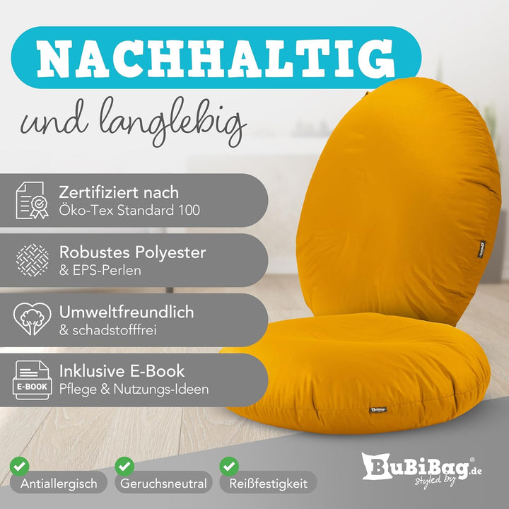 BuBiBag 2in1 Sitzsack L - XXL mit Füllung für Kinder &amp; Erwachsene, Gaming Beanbag &amp; Bodenkissen für