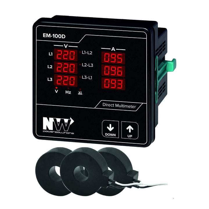 NWP EM-100D NW Einbaumessgerät für Strom (1A-100A), Spannung und Frequenz, 3-Phasig,