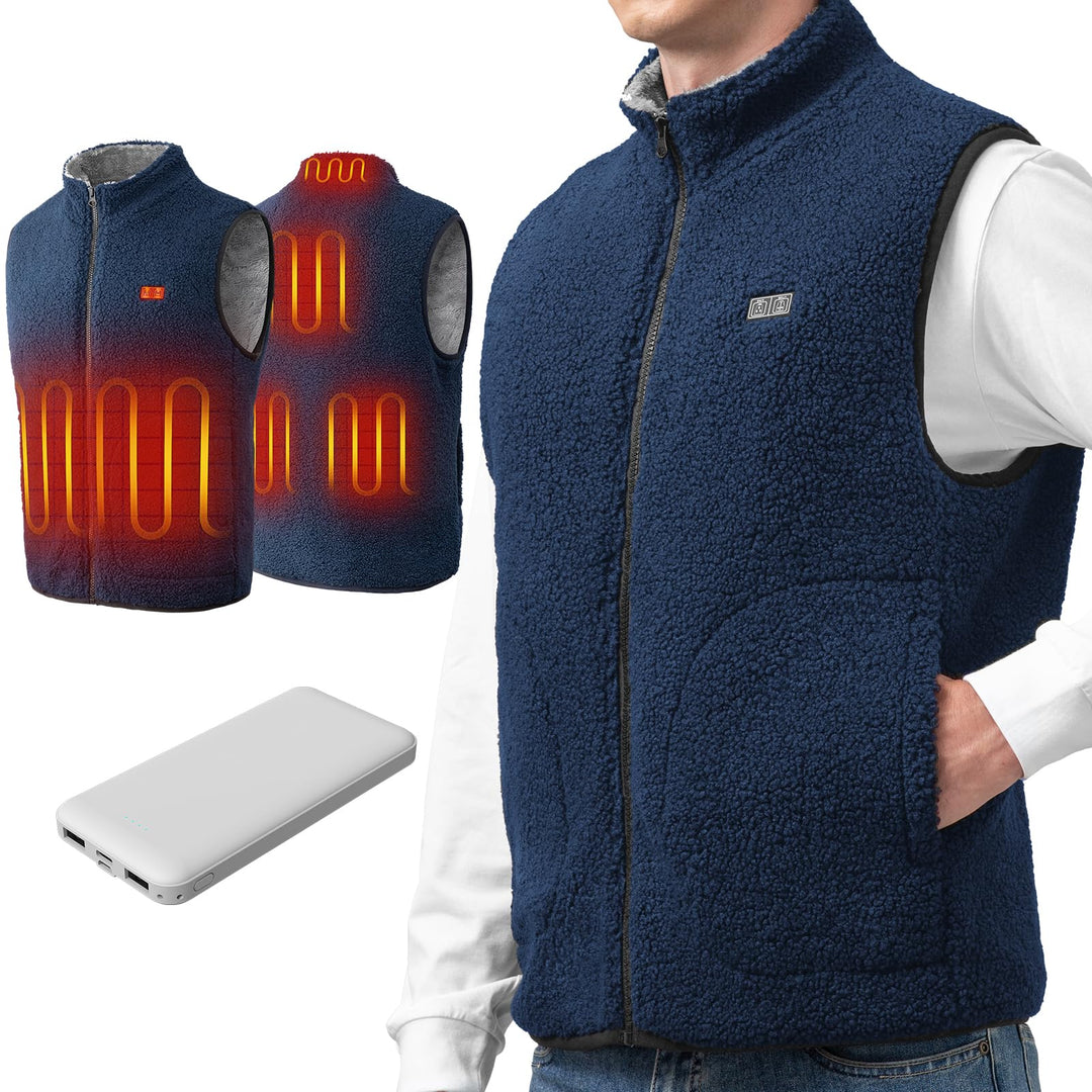 Beheizbare Weste,USB Heizweste herren damen, Wärmeweste mit 12000mAh Akku,Polar-Fleecejacke mit 6 He
