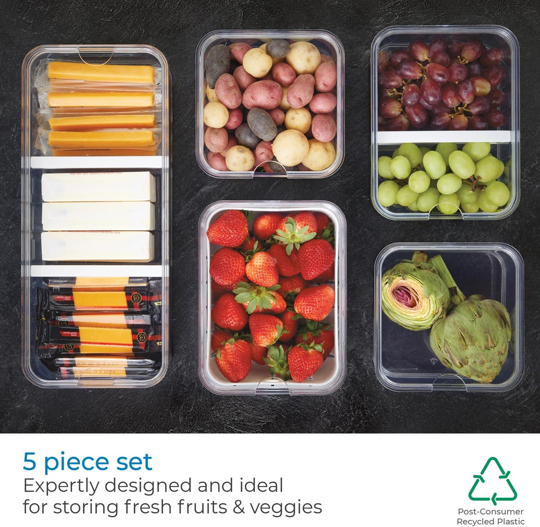 iDesign Kühlschrank-Organizer-Set aus Kunststoff, 5 Stück, transparent/mattweiss, 5 Stück Set of 5 T
