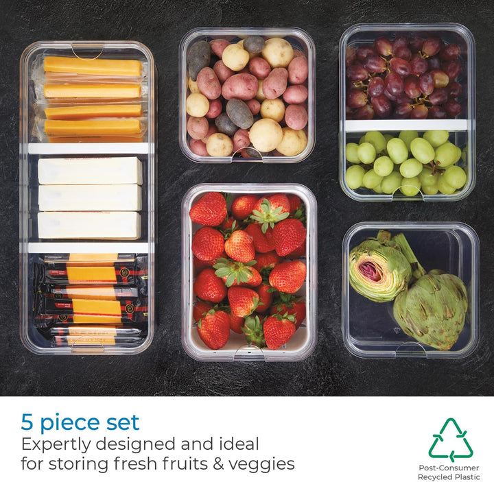 iDesign Kühlschrank-Organizer-Set aus Kunststoff, 5 Stück, transparent/mattweiss, 5 Stück Set of 5 T