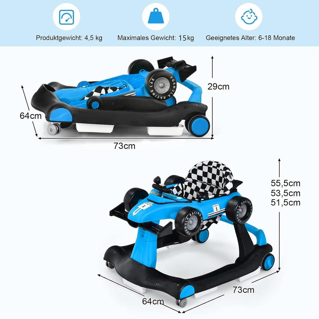 DREAMADE Lauflernhilfe, 4 in 1 Autoförmiger Lauflernwagen mit einstellbarer Geschwindigkeit, Musik &