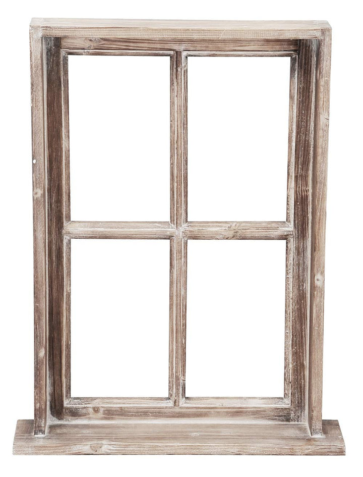 Posiwio Deko-Fenster Fensterrahmen mit Rahmen und Ablagebrett Holz im Landhausstil braun Shabby