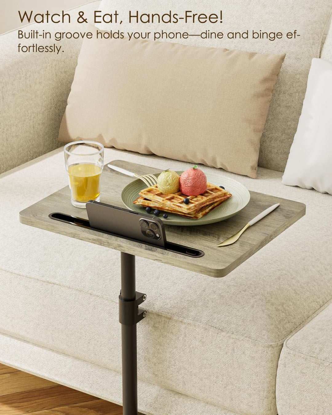 HEYZOEY Beistelltisch, C-Form Höhenverstellbar Sofatisch, 360°Rotierend Couchtisch Klein,40x30x(45-8
