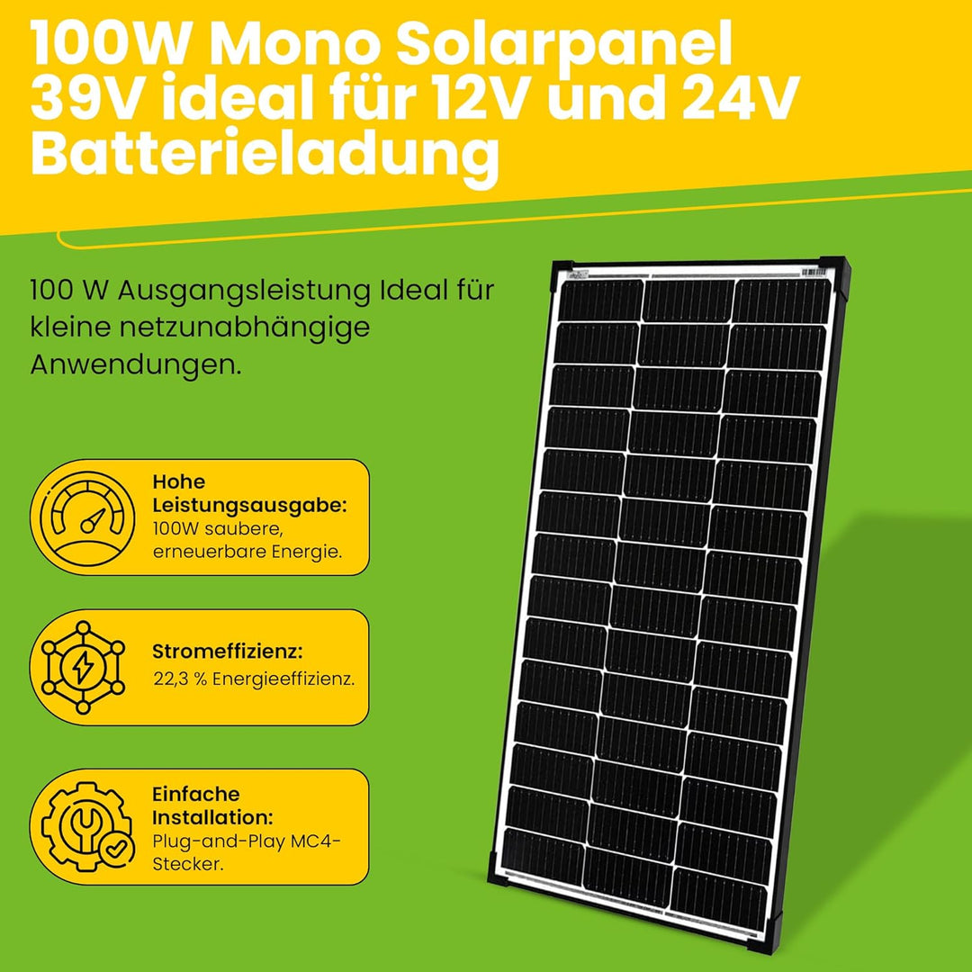 Offgridtec 100W Mono Solarpanel 39V ideal für 12V und 24V Batterieladung Single, Single