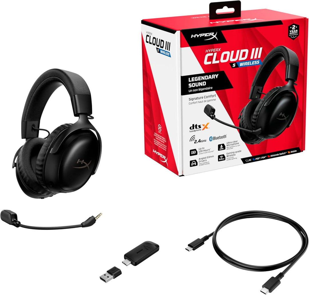 HyperX Cloud III S – Kabelloses Gaming-Headset, Multiplattform, 2,4 GHz, Bluetooth, Akkulaufzeit bis