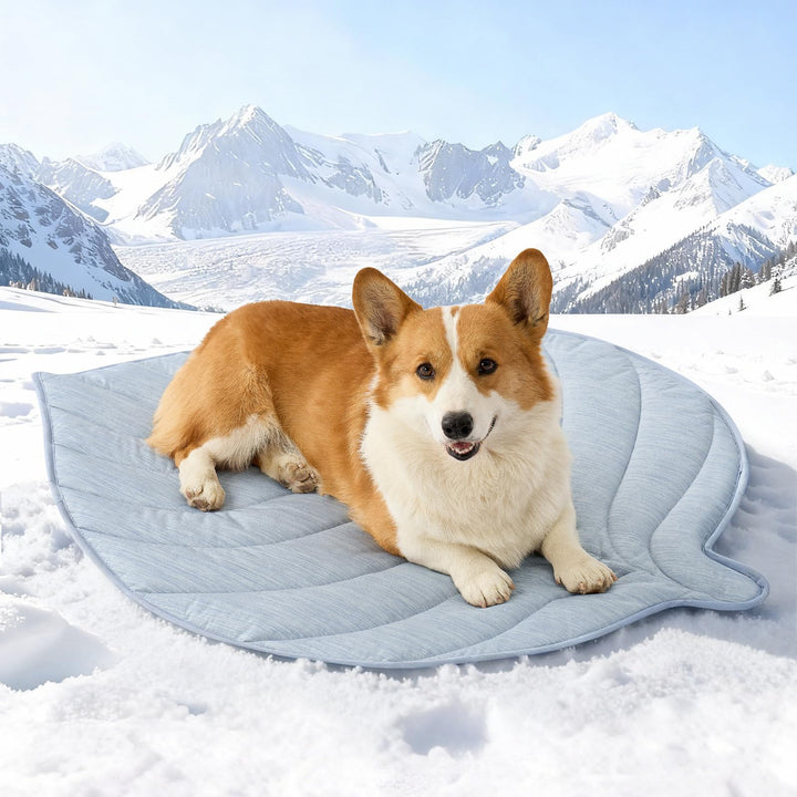 COZY KISS Kühlmatte Hunde & Katzen 86x99cm, Kühldecke mit Blattform-Gewebe Q-Max>0.4, Selbstkühlende