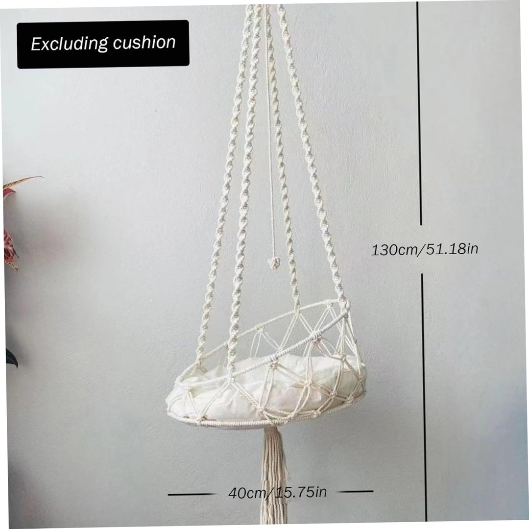 Makramee-Katzenhängematte mit Quaste und Seilball, Boho-Schaukelbett für Hauskatzen/16 x 51 Zoll