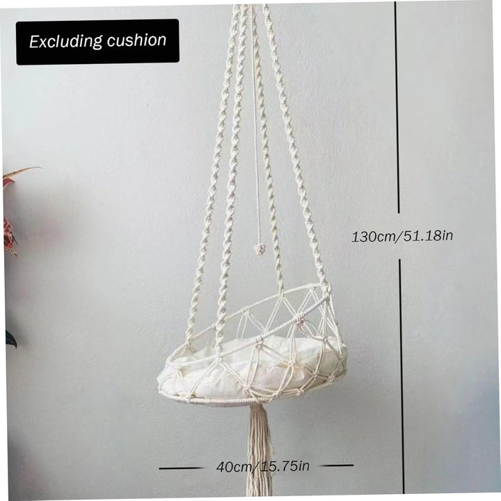 Makramee-Katzenhängematte mit Quaste und Seilball, Boho-Schaukelbett für Hauskatzen/16 x 51 Zoll