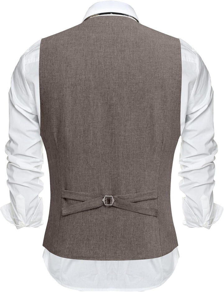 COOFANDY Weste Herren Anzug mit Taschen Anzugweste Gilet Casual Hochzeitsweste V-Ausschnitt Business