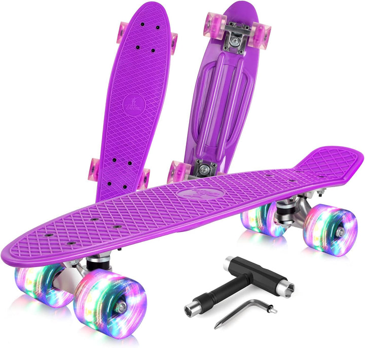 BELEEV Skateboard Komplette 22 Zoll Mini Cruiser Skateboard für Kinder Jugendliche Erwachsene, LED L